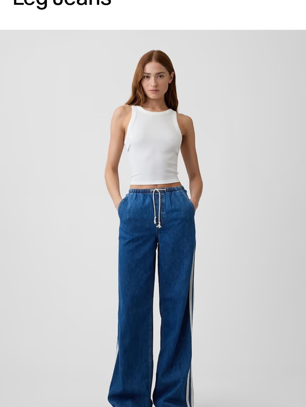 GAP Wide-Leg Denim Pants in Blue with Side Stripe